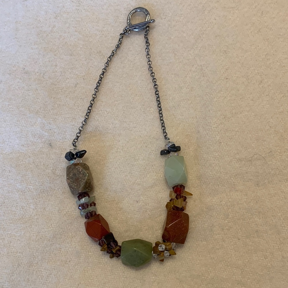 Vintage Natural Stone Beaded Toggle Necklace Multicolor 14"
